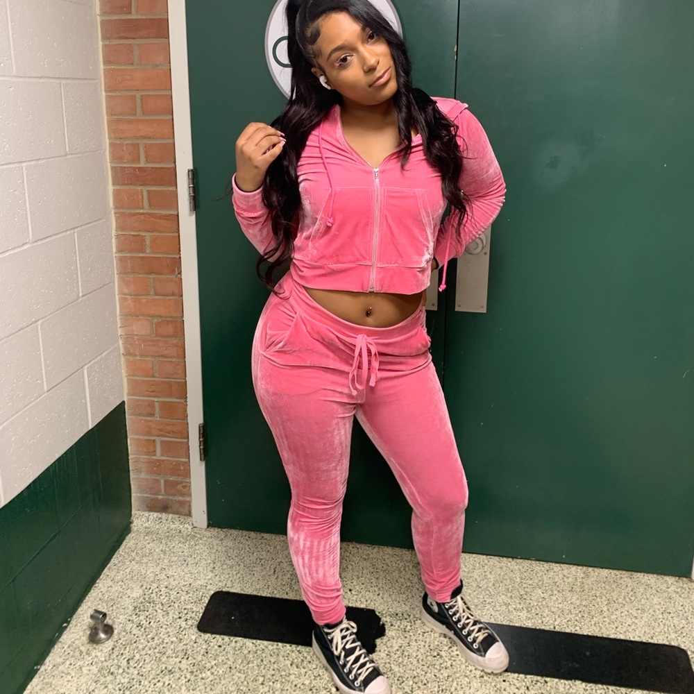 Pink track suit